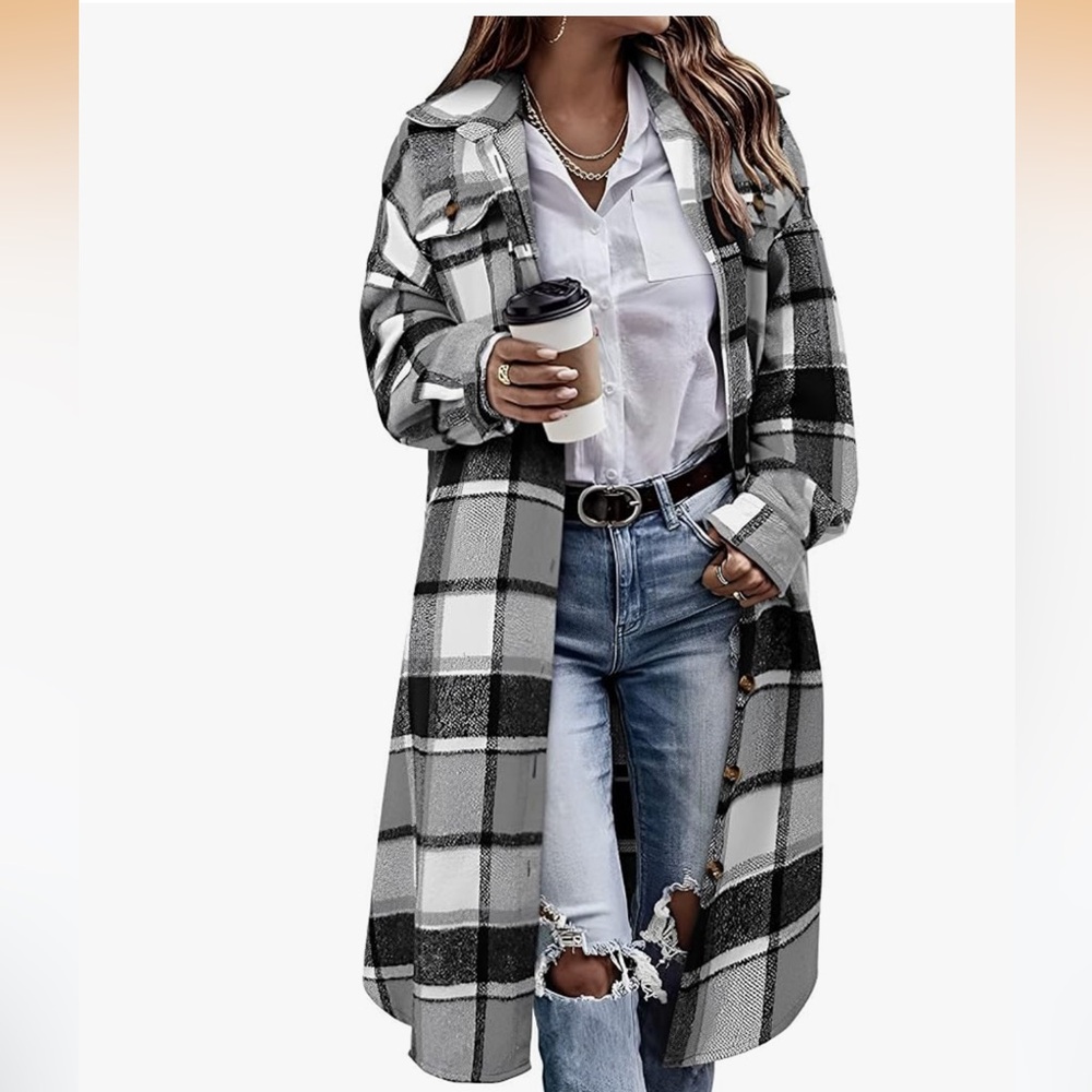 Womenβs Plaid Button Up Long Shacket Coat